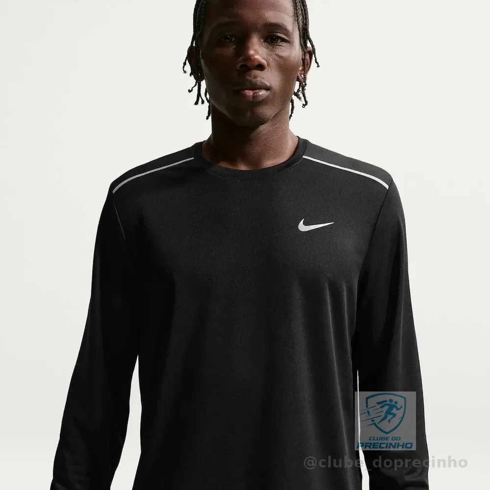 Camiseta Dri-fit Nike Manga Longa Uv Miler Masculina Preto G