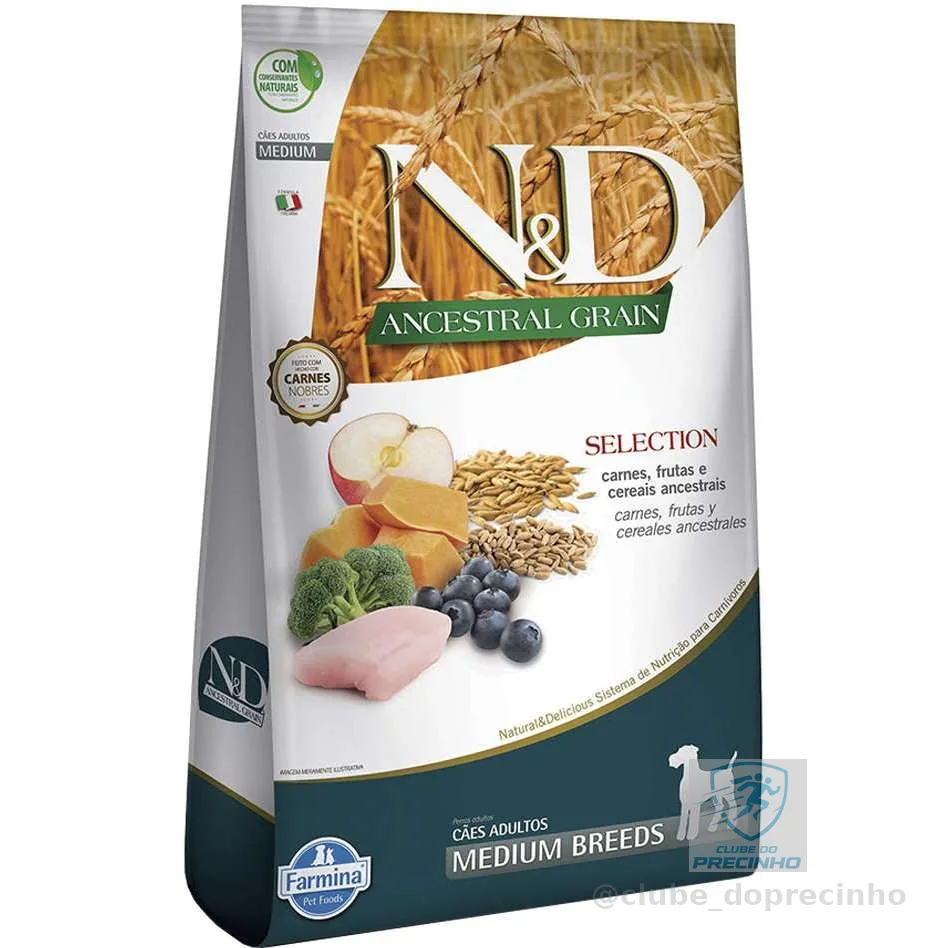 Ração N&D Ancestral Farmina 15kg p/ Cães Adultos–Frango, Frutas e Cereais –Produto ORIGINAL Super Premium -MEDIUM BREEDS