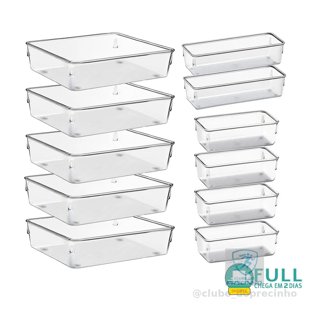 Kit 11 Organizador Multiuso Modular Gavetas Acrilico Quad GRANDE