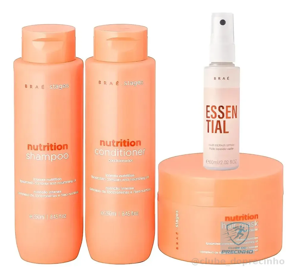 Kit Braé Stages Nutrition Shampoo,cond,másc + Essential 60ml