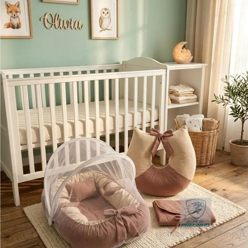 Kit Completo Ninho Redutor + Almofada Amamentação + Mosquiteiro + Trocador Portátil