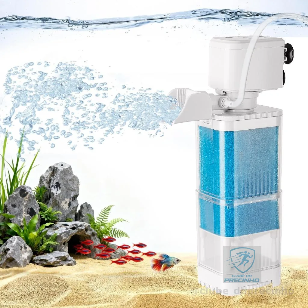 Filtro Interno para Aquário Newpet 1200L/h Coletor de Fezes 4 em 1 Submerso até 80cm