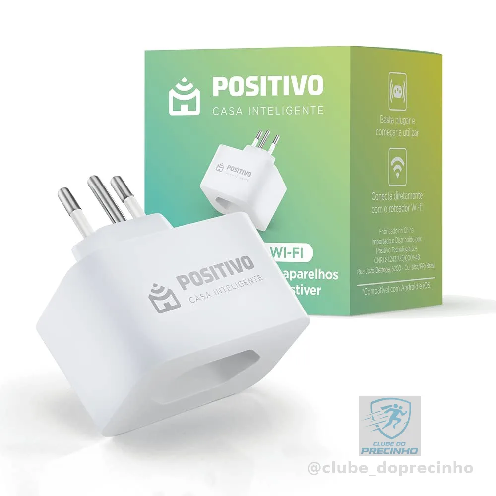 Smart Plug Wi-Fi 10A/1000W, Positivo Casa Inteligente, Ligue ou Desligue seus Eletrodomésticos Através do Celular, Compatível com Alexa