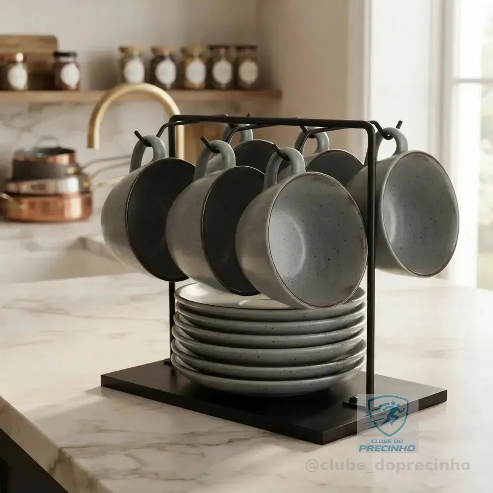 Suporte Organizador Para Xícaras E Pires Preto Metaltru Aramado