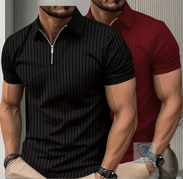 Kit 2 Camiseta Polo Manga Curta Com Ziper Masculina Canelada