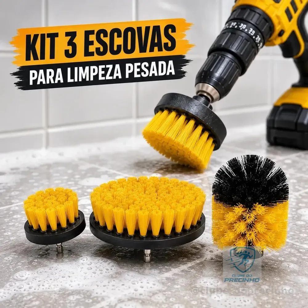 Kit 3 Escovas Rotativas Para Parafusadeira E Furadeira Limpeza Pesada De Pisos Azulejos E Rejuntes