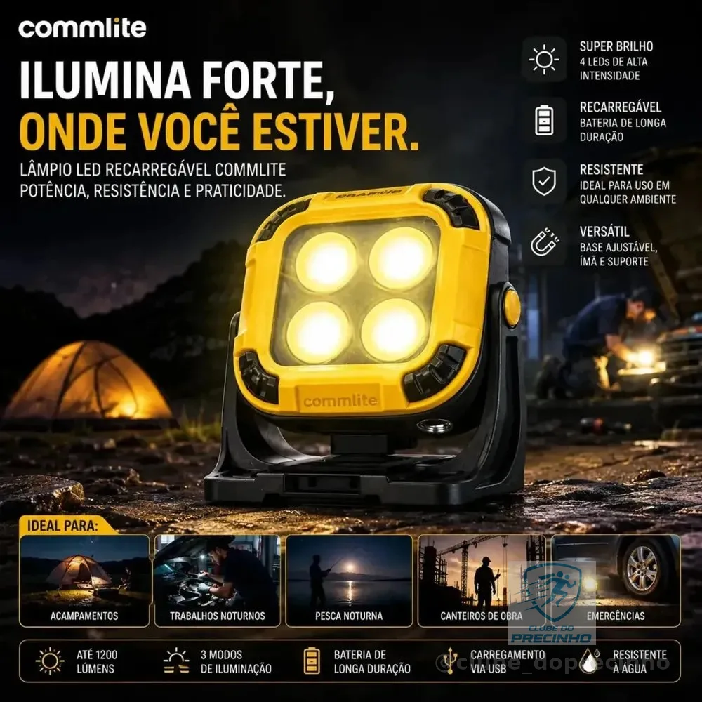 Lanterna Trabalho Portátil Lampião Luz De Trabalho Magnética Recarregável Portátil Para Acampamento Pesa Noturna Trabalho Noturno Sinal Luminoso 4 Modos De Lanterna Marca Commlite