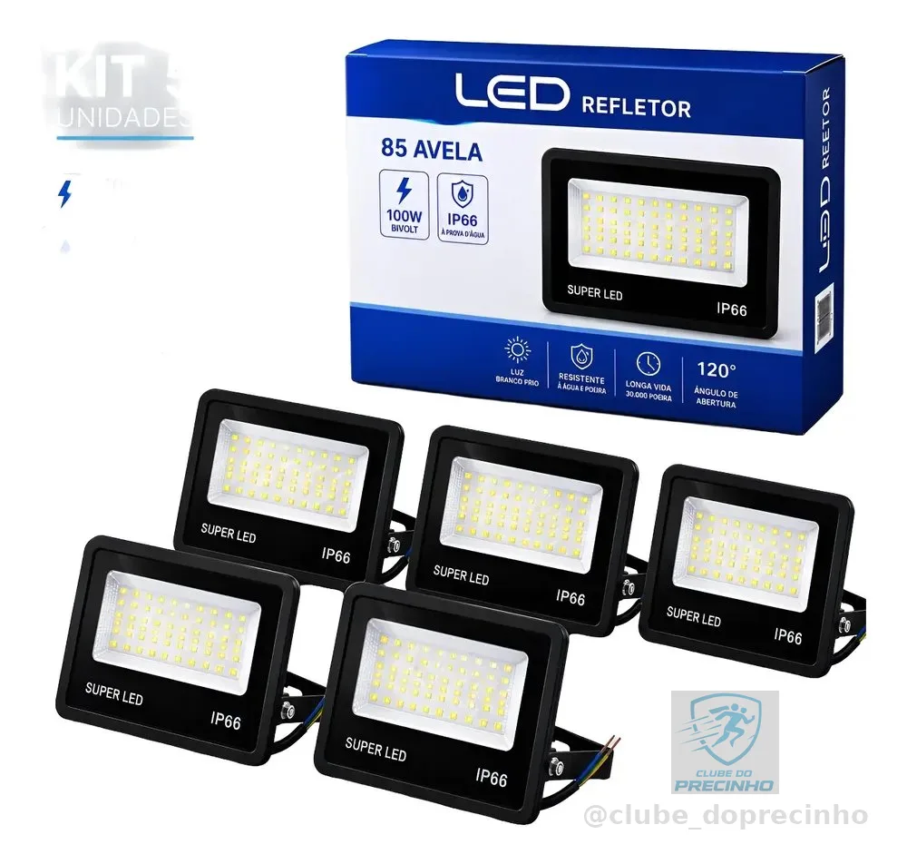 Kit 5 Refletor Smd Led 200w Prova Dágua Tg Branco Frio 127/220v Preto Branco-frio