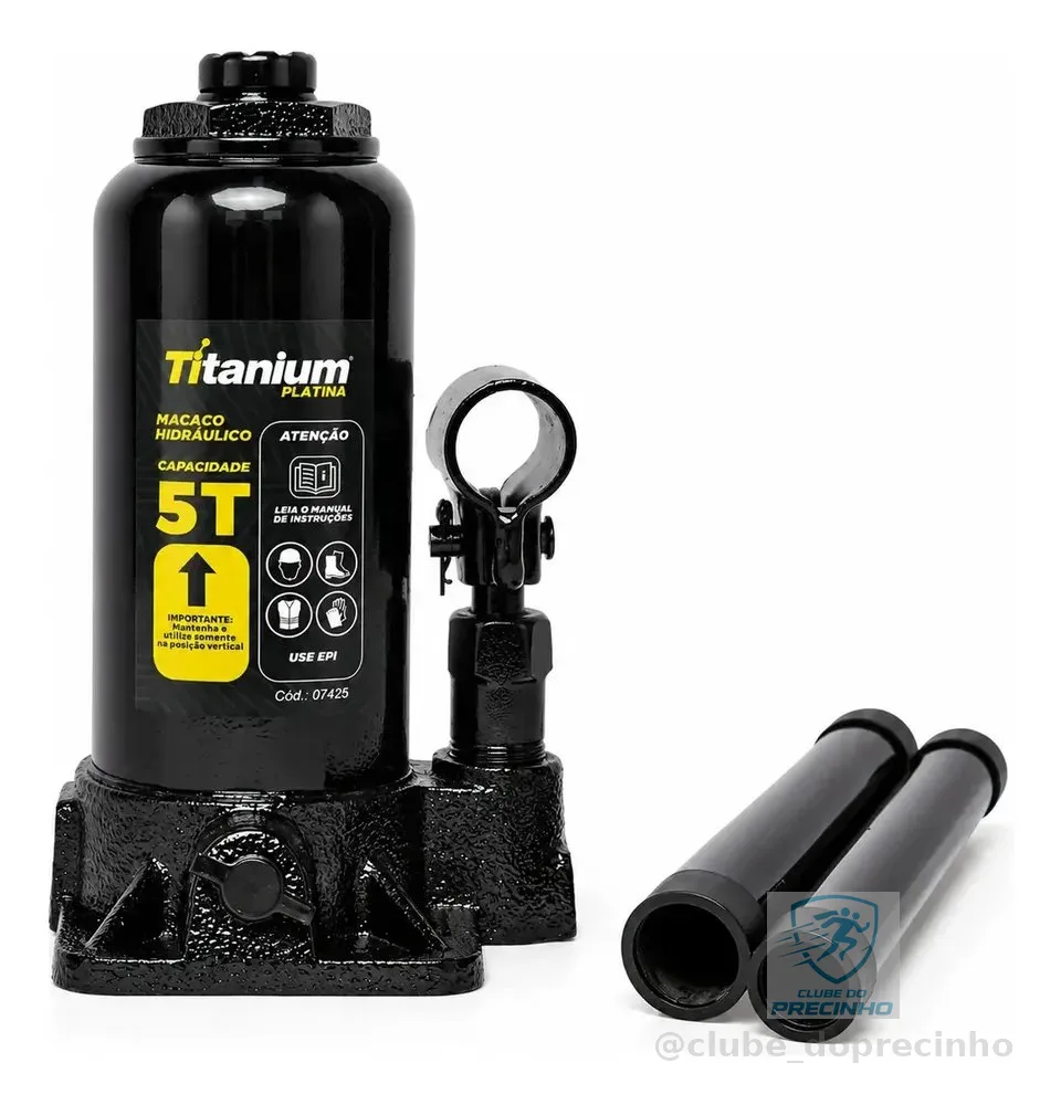 Macaco Hidraulico Tipo Garrafa 5 Tonelada Titanium Platina