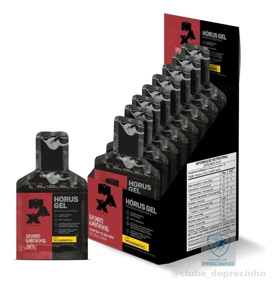 Horus Gel 10 Sachês 30g Pré Treino Workout 300g Max Titanium Sabor Energético