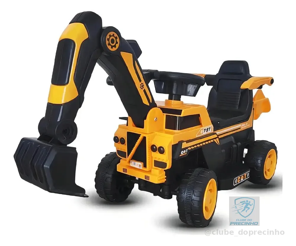 Trator Elétrico Infantil Escavadeira Pedal Carregador Bivolt Pá Luz Led Música 6V
