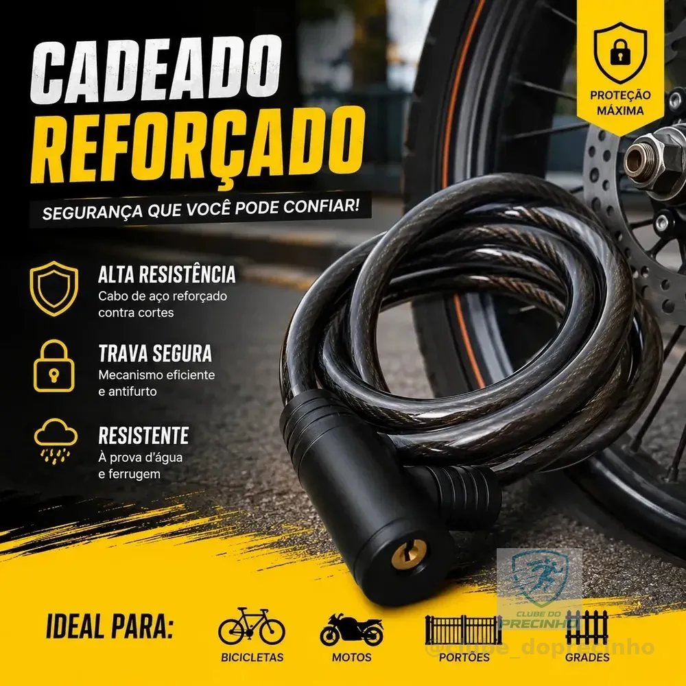 Cadeado Para Bicicleta Com Chave - 12mm X 1000mm Lamericano Cor Preto