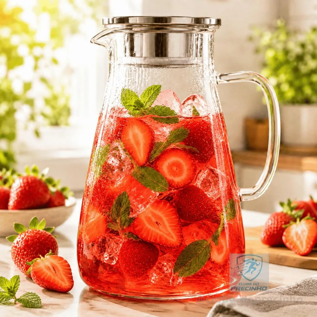 Jarra de Vidro Borossilicato 2700ml com Tampa Inox Resistente e Filtro para Água Suco Chá