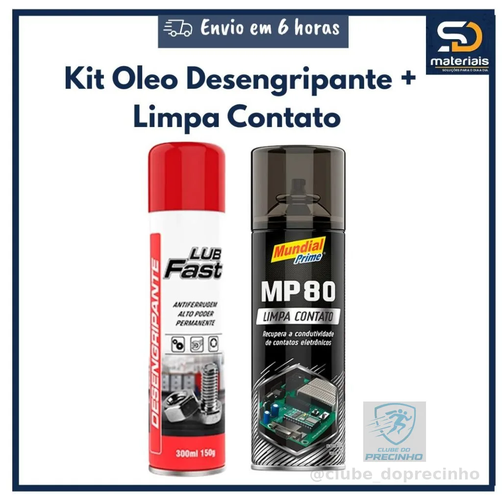 Kit Oleo Desengripante Lub Fast 300ml + Limpa Contato Mundial Prime
