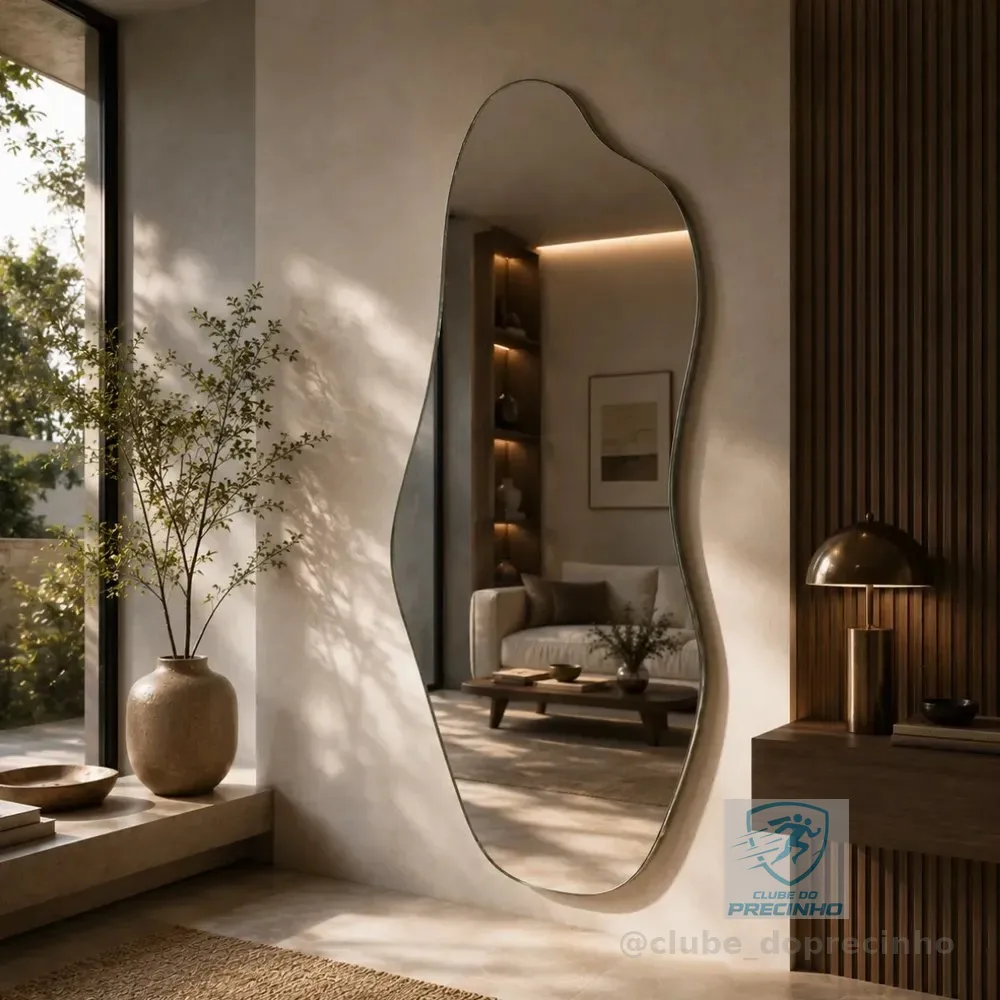Espelho Mirano Orgânico Madrid 100x40cm Lapidado Design Luxo Suporte