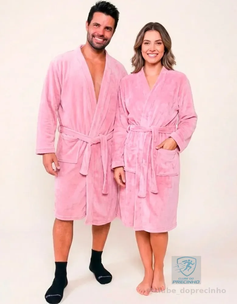 Roupão Microfibra Benévola Manga Longa Fleece Flanel Inverno Rosê Liso M