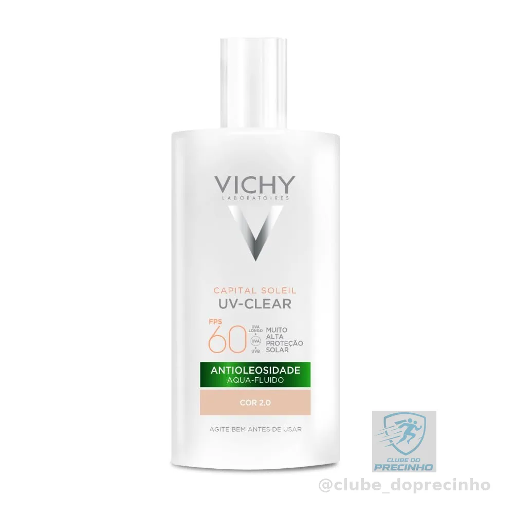 Vichy Capital Soleil UV-Clear Protetor Solar Facial Antioleosidade e Antiacne, Toque Seco FPS 60, com Niacinamida e Ácido Salicílico, Acabamento Invisível, Cor 2.0, 40g