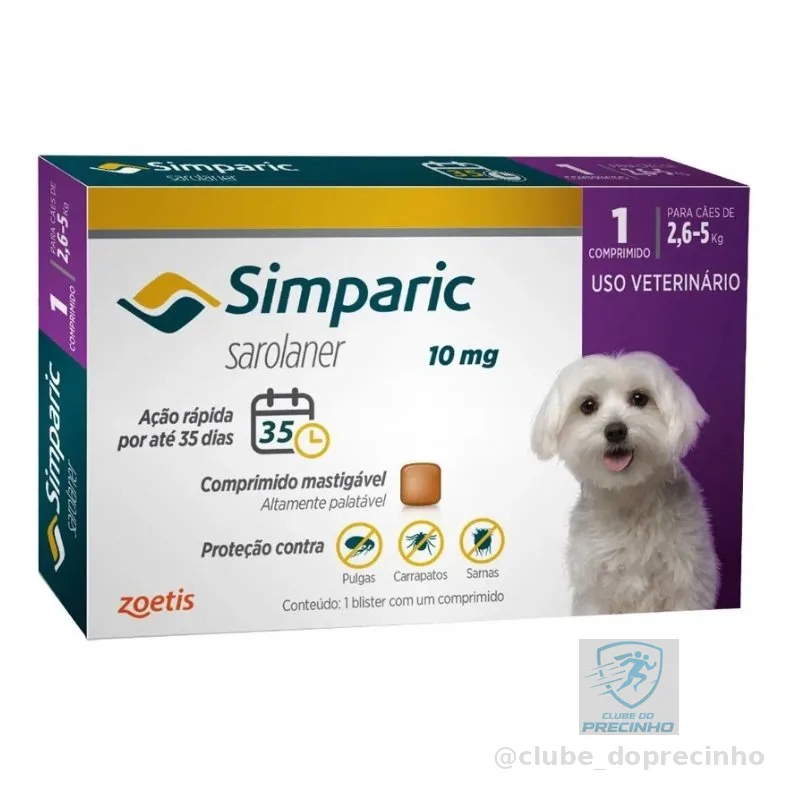 Simparic 10 mg 1 Comprimido - Cães de 2,6 a 5 kg - Zoetis