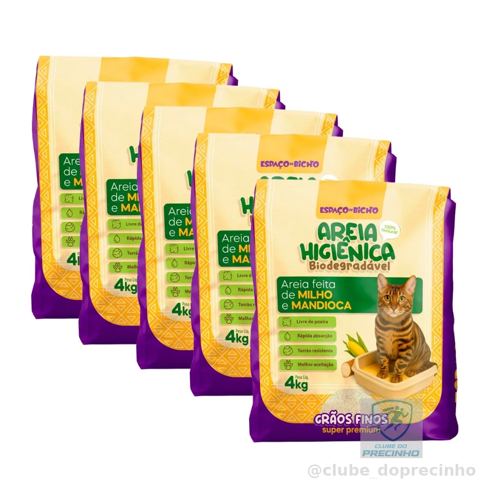 Areia Higiênica Biodegradável 4/8/12/16/20Kg Espaço do Bicho Grãos Finos e Grossos– Milho e Mandioca (100% Natural)