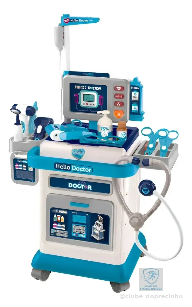 Carrinho De Médico Infantil Bancada Doctor Center Maxi Toys Azul E Branco
