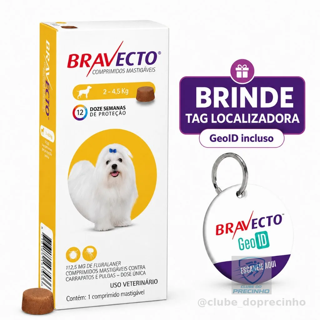 Bravecto Comprimidos Antipulgas e Carrapatos MSD para Cães de 2 a 4,5 kg