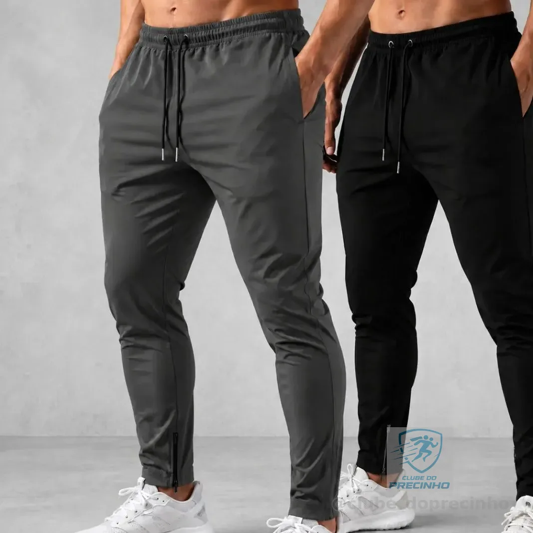 Kit 2 Calças Jogger Tactel Com Elastano Bolsos E Zipper