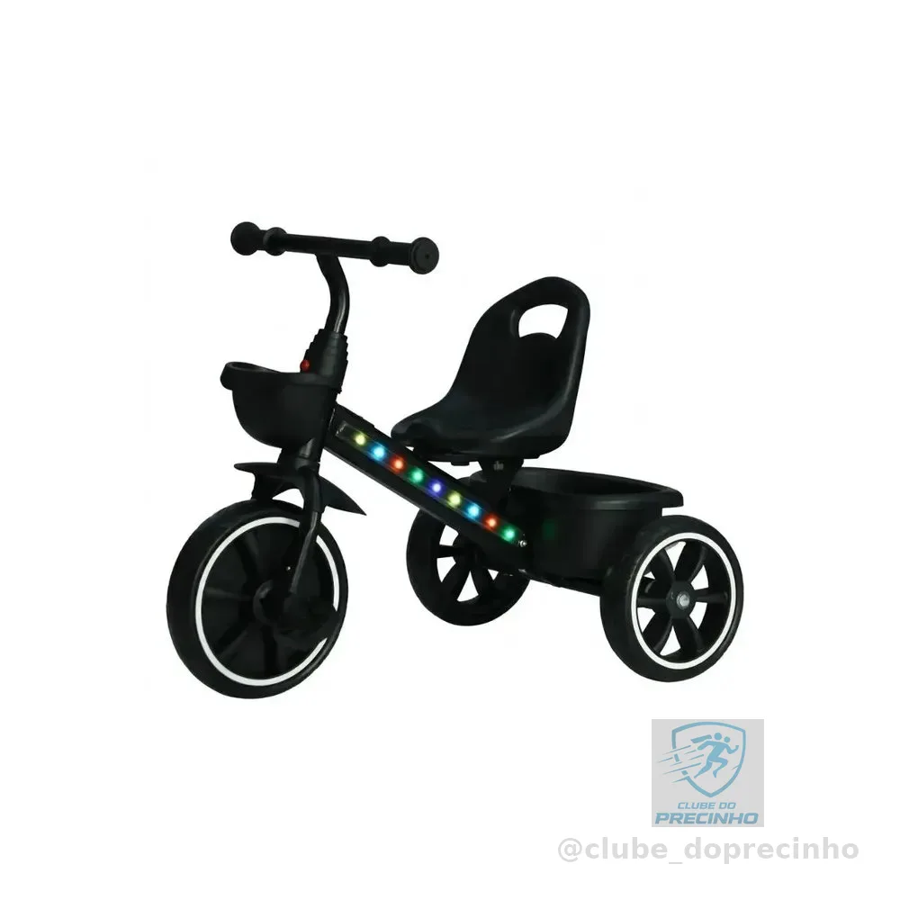Triciclo Motoca Infantil Com Pedal LED Cestinha 3 Rodas Até 25kg Picolé Maxi Baby - Preto