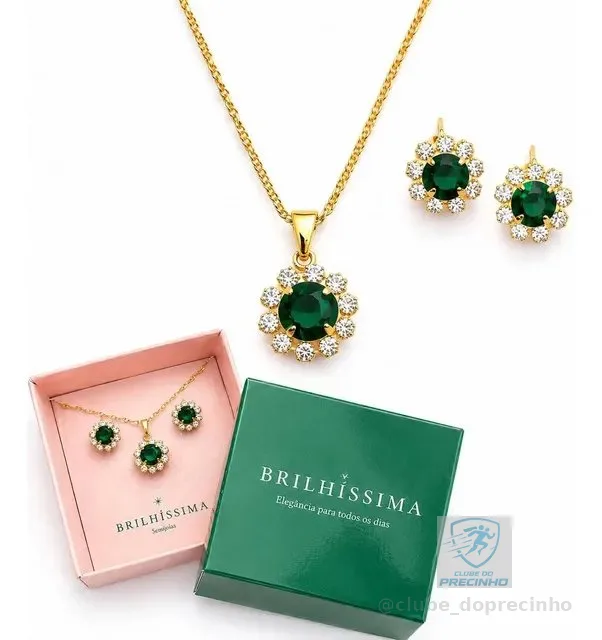 Conjunto Colar Brinco Zirconia Folheado A Ouro Presente