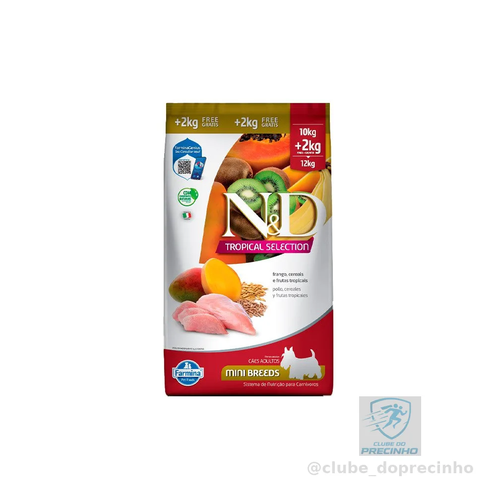 Ração N&D Tropical Cães Adulto Porte Pequeno Mini Frango 12kg Farmina