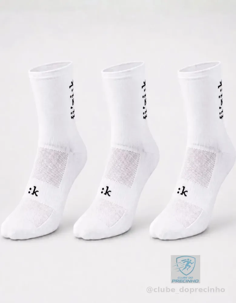Kit 3 Pares Meias Ciclismo Bike Logo Fizik Cano Alto Inverno Branco Logo Un