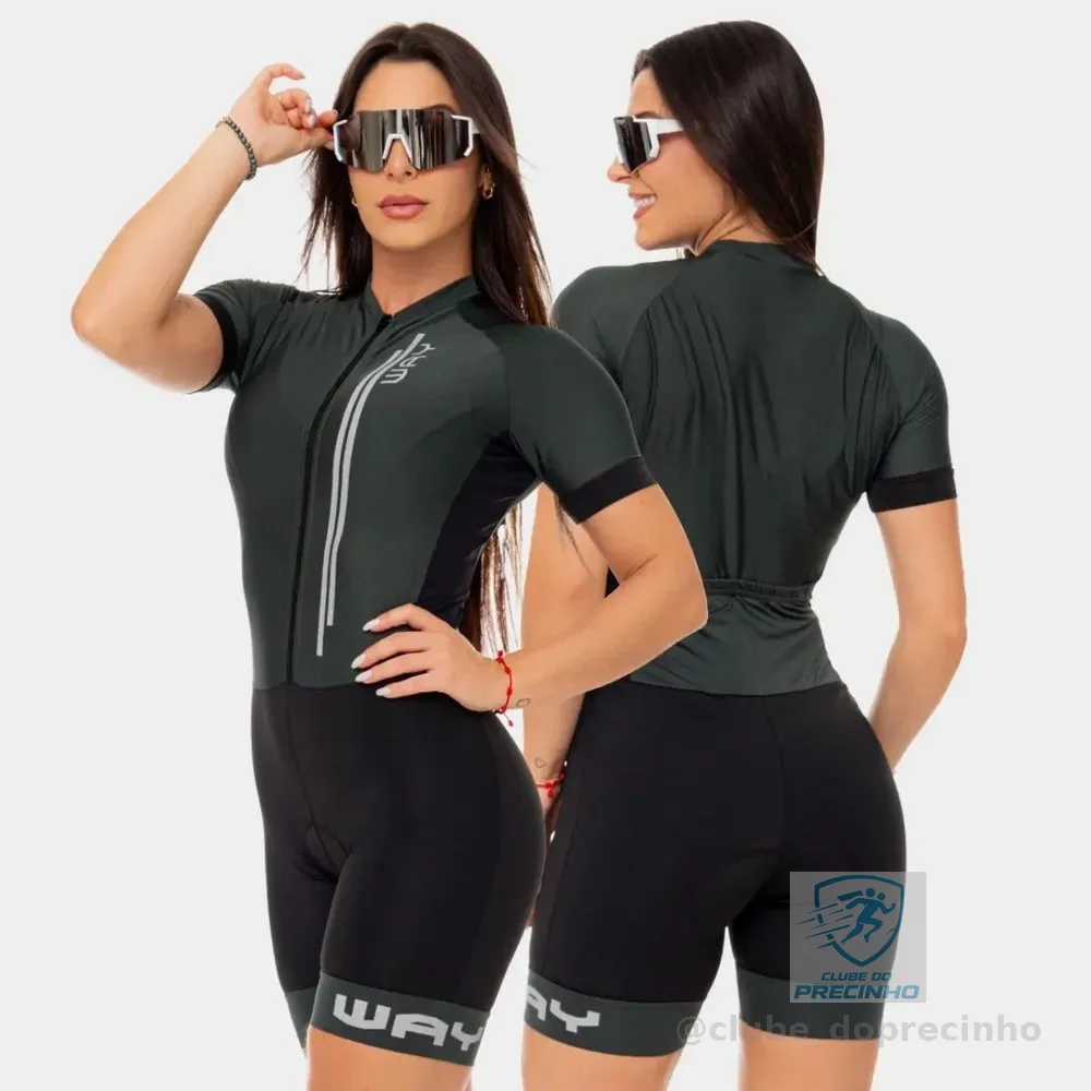 Macaquinho Ciclismo Macacão Uv Almofadado Bolsos Roupa Bike Verde Militar M