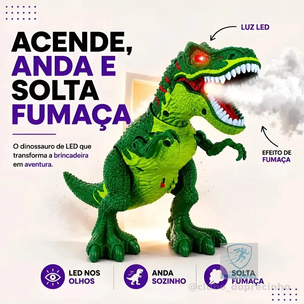 Dinossauro Brinquedo Interativo T-Rex de Fumaça com Luz e Som para Criança