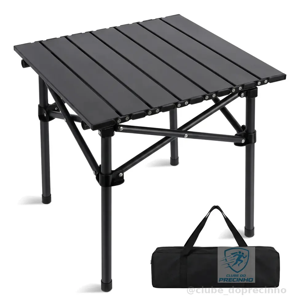 Mesa Dobrável Portátil Alumínio Camping Praia Churrasco Preto