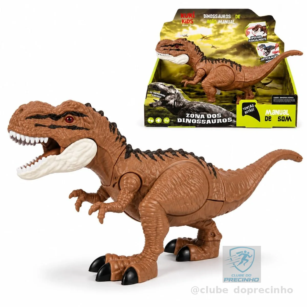 Dinossauro T-Rex com Som e Movimento Articulado Infantil | Brinquedo Interativo Manual com Luz e Rugido | Dinossauro Articulado Educativo para Crianças 3+