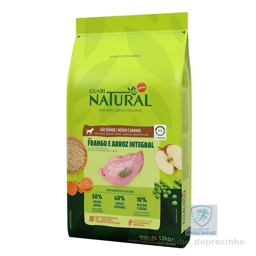 Ração 12kg Guabi Natural Cães Sênior Porte Médio e Grande Frango e Arroz Integral