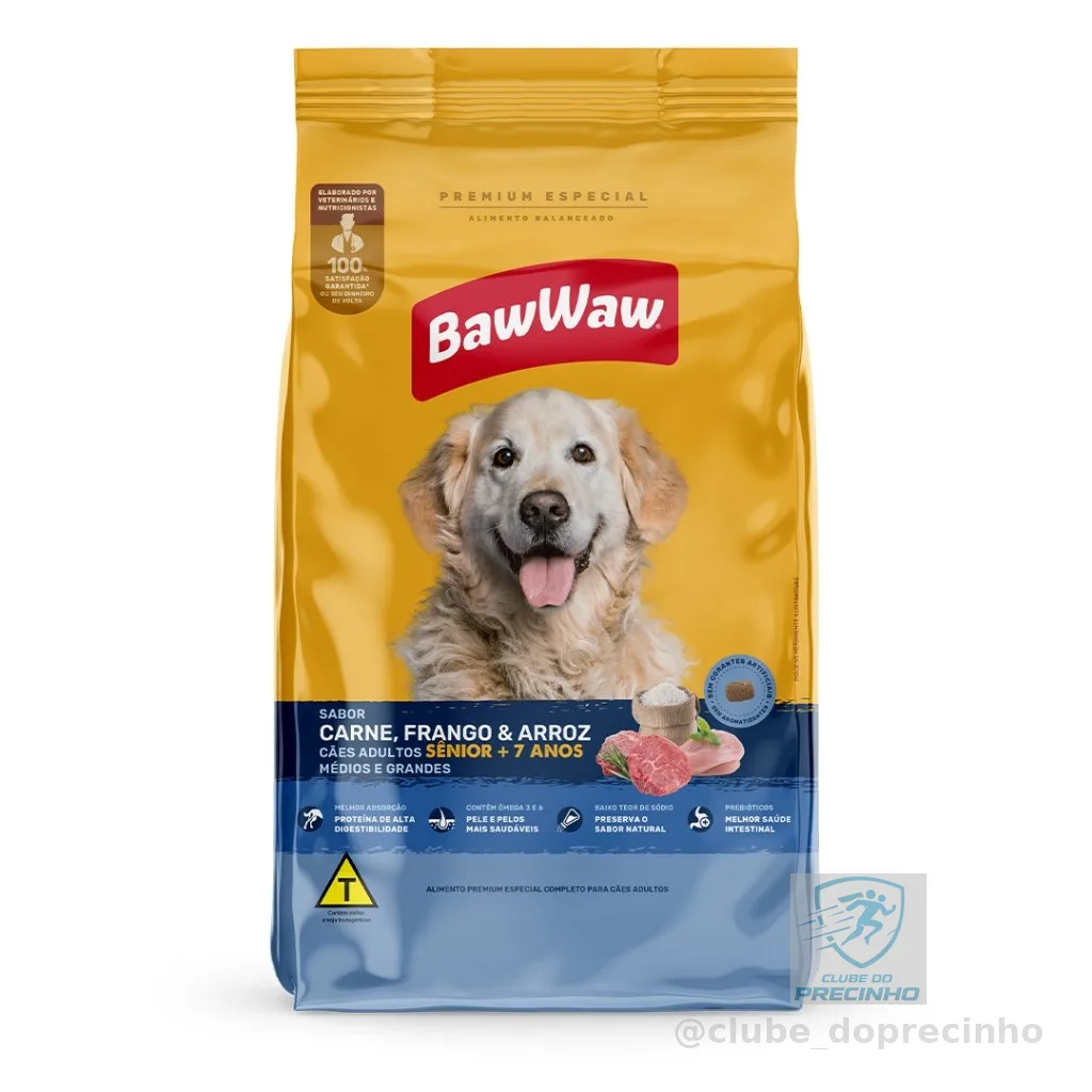 Promoção Baw Waw Ração Sênior p/ cães idosos 7 anos carne, frango e arroz 2,4kg