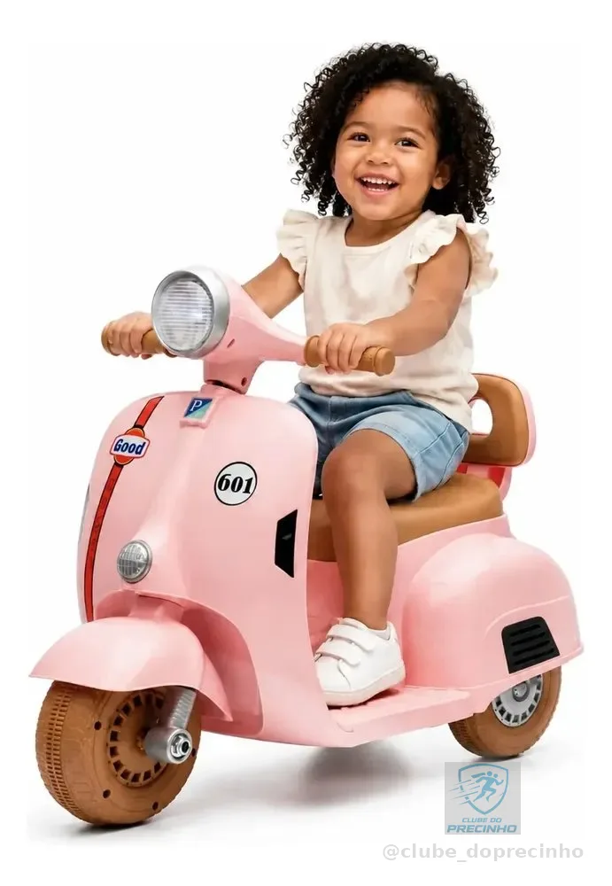 Moto Elétrica Infantil Scooter 6v Recarregável Com Luz E Som Rosa