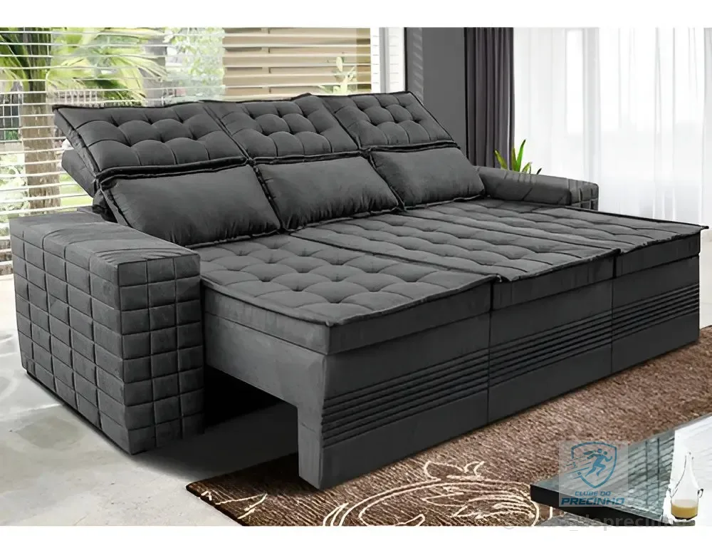 Sofá 3 Lugares Retrátil e Reclinável Cama inBox Senses 2,00m Velusoft Cinza
