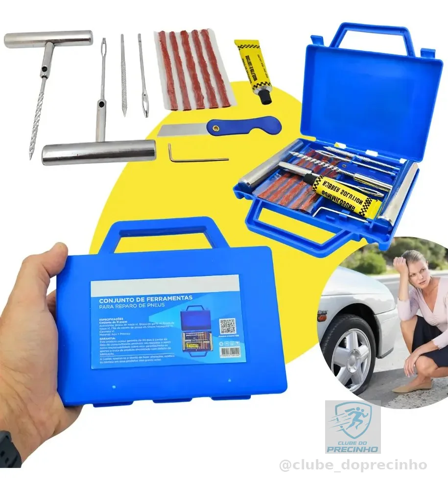 Kit Remendo Macarrão Reparo Conserto Pneu Carro Moto Maleta