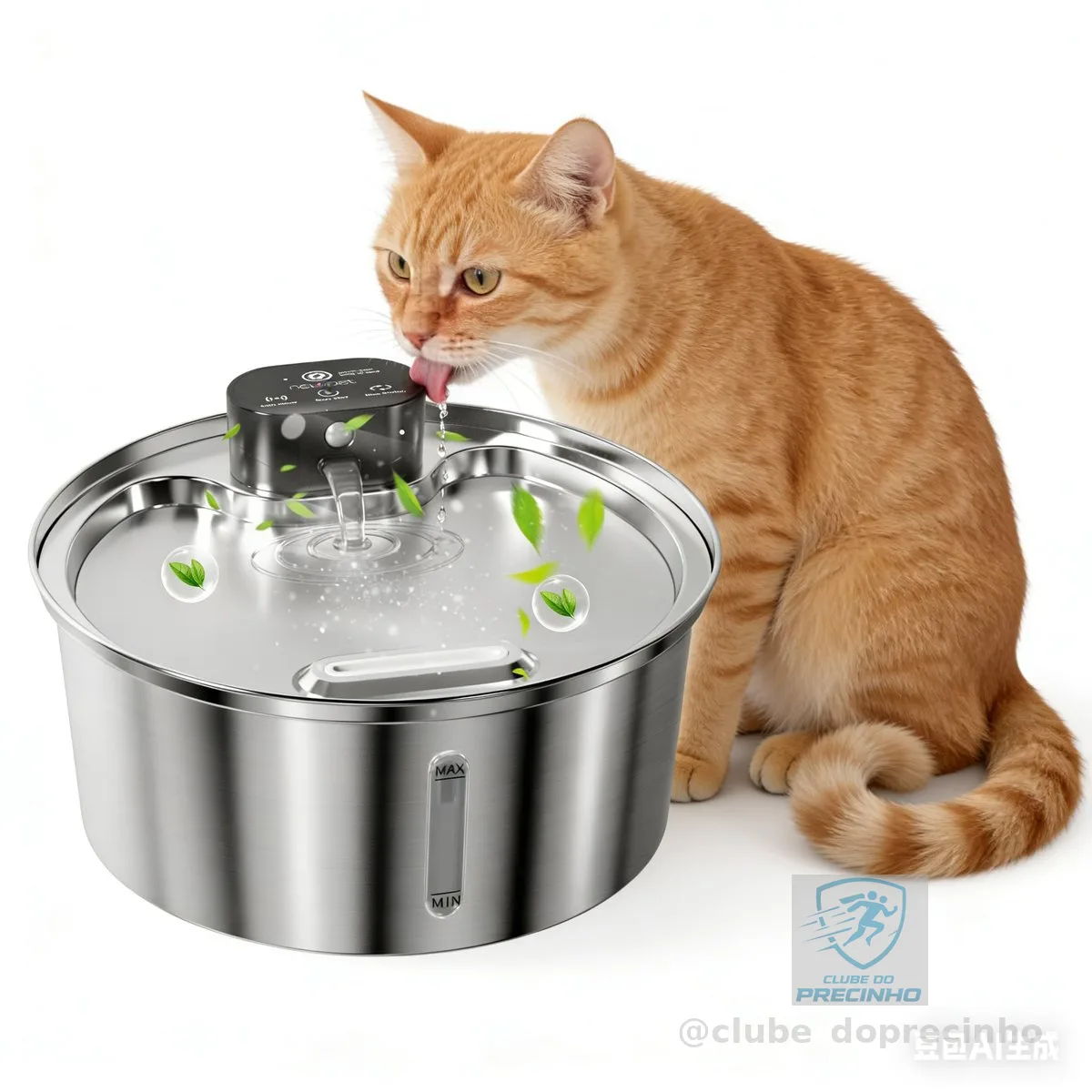 NEWPET Bebedouro para Gatos sem Fio,3.2L Fonte de Água para Gatos em Aço Inoxidável 304, Silenciosa, Bivolt