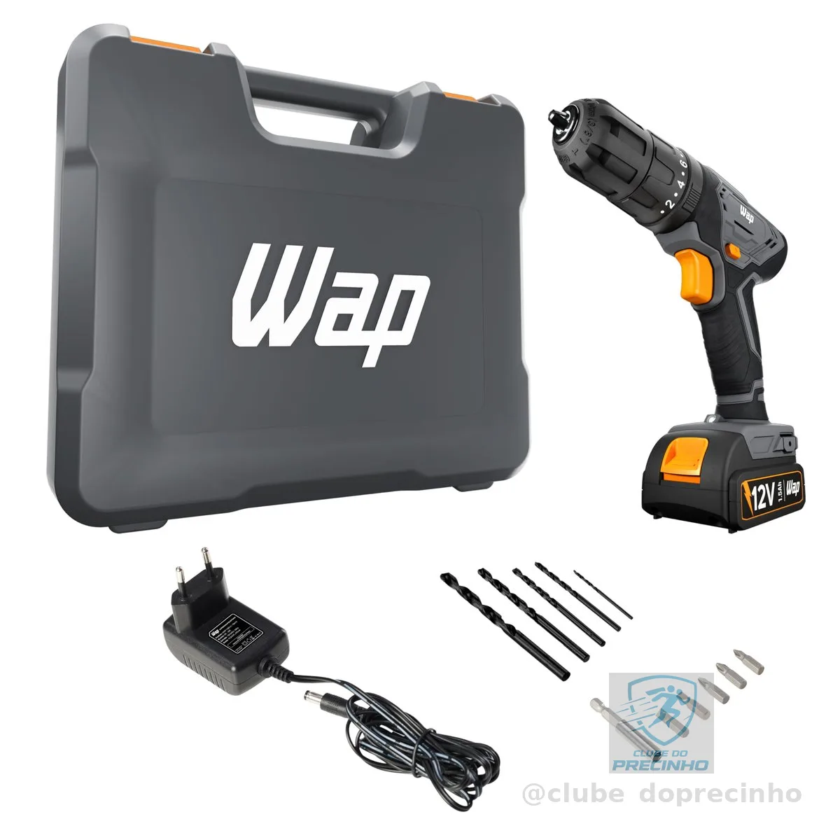 WAP Parafusadeira Furadeira de Impacto à Bateria 3/8" 12V WF 12K4.2 com 18 Níveis de Torque e Kit Acessórios e Maleta