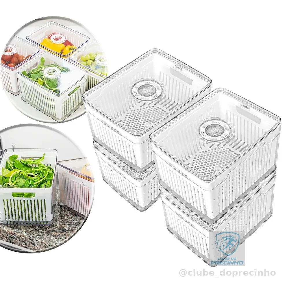 Kit 4 Cestos Organizadores De Geladeira 4,0L Acrílico Plástico Transparente Para Frutas E Verduras Conservar Alimentos