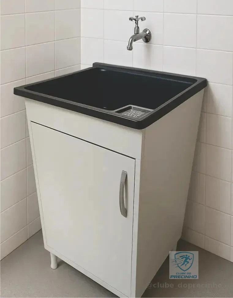Tanque Com Gabinete Mdf 46x84 Cm Pequeno 26 Litros Montado Preto