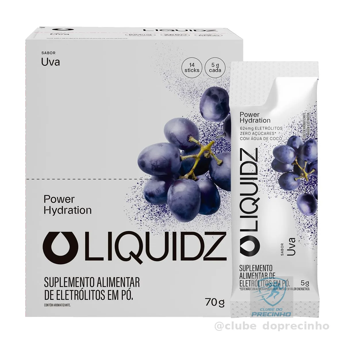LIQUIDZ® - Eletrólitos Zero Açúcares - Sabor Uva - Kit 1 Caixa - 14 Sachês