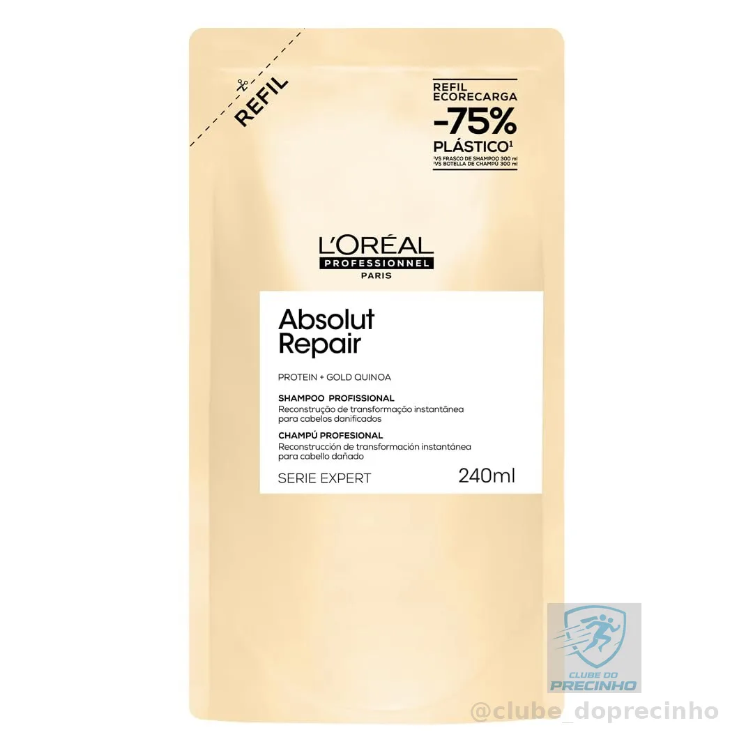 L’Oréal Professionnel | Absolut Repair Shampoo Refil | Com Proteína e Quinoa Dourada para cabelos danificados e secos | SERIE EXPERT