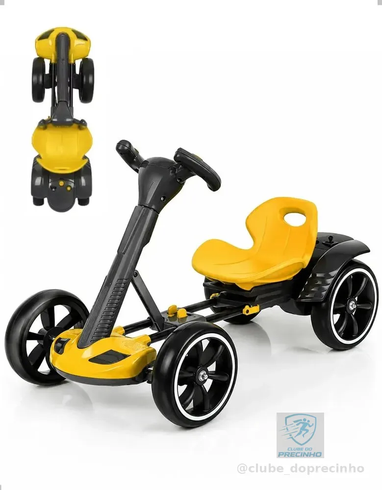 Kart Elétrico Infantil 6V Dobrável Assento Ajustável Luz LED Sons Bateria Recarregável Go Kart Infantil Tiggy Amarelo