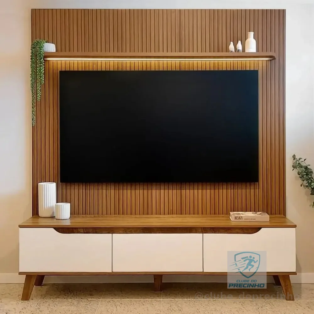 Rack Com Painel Para Tv Até 75 Polegadas Com Led Impressão