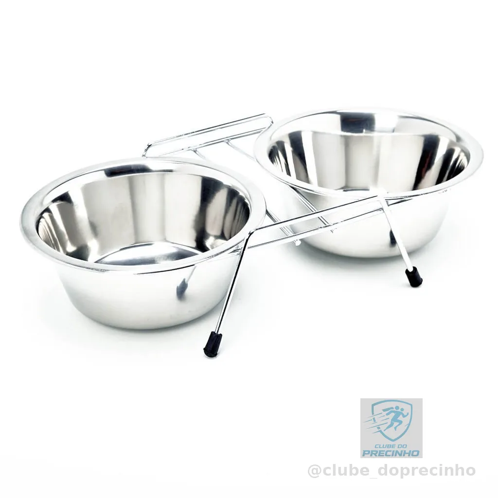 Comedouro Bebedouro Tigela Duplo Inox para Cachorros e Gatos N°2 360ml  Cada Lado Chalesco