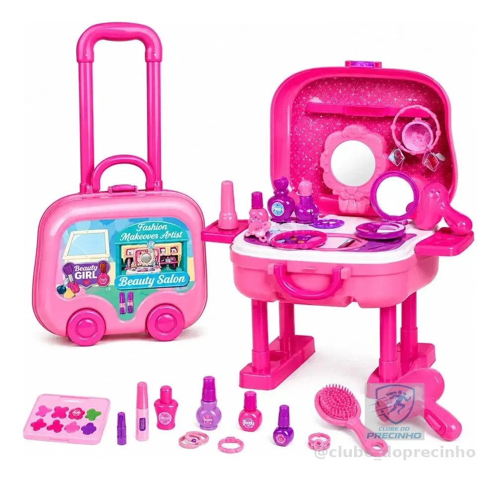 Kit Maleta Infantil Beleza Brinquedo Menina Maquiagem Salão