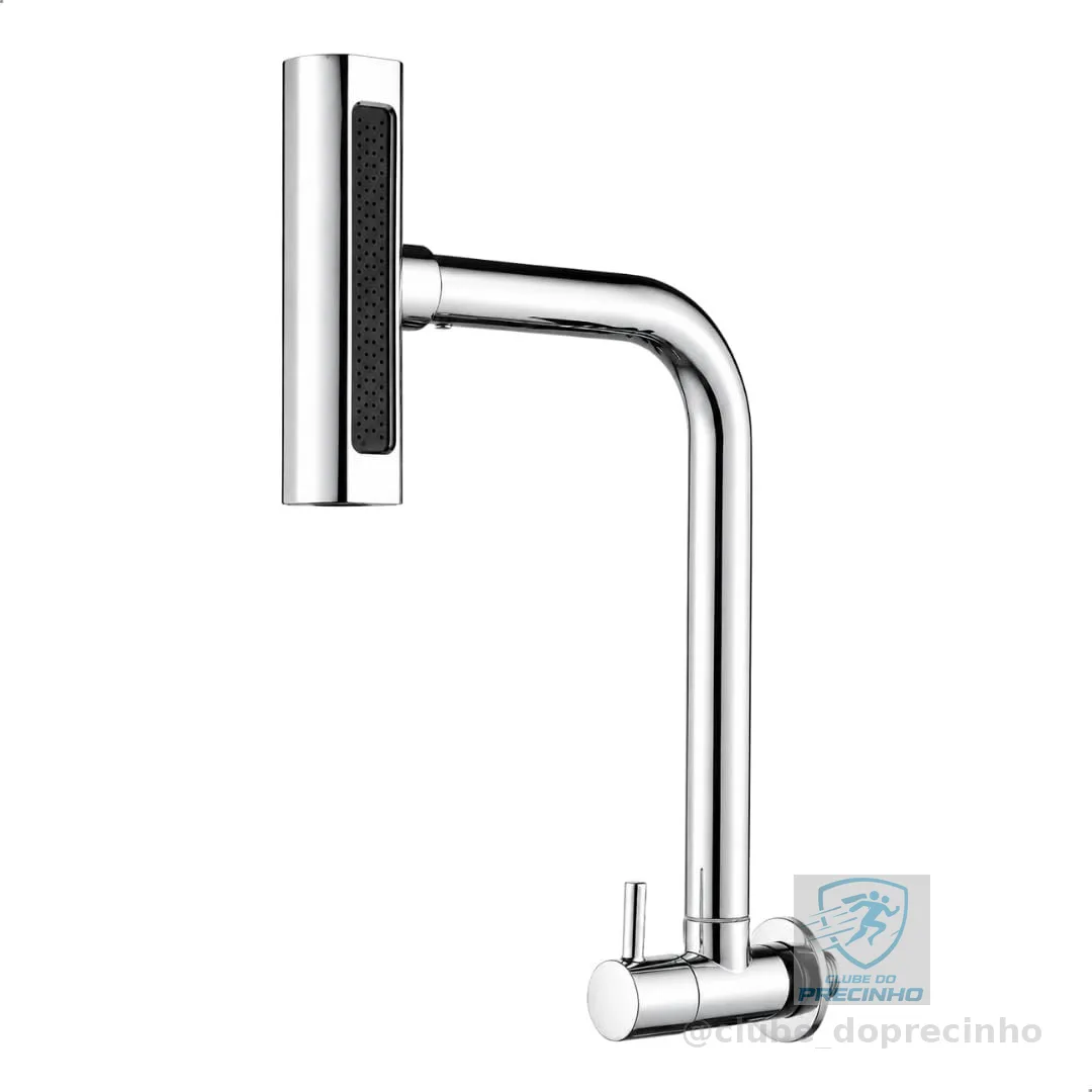 Torneira Parede Inox Cozinha 4 Jatos Gourmet Cromada SOFTINOX Torneira Pia Parede Cozinha Cuba Gourmet Jato Cascata Chuveirinho Concentrado e Spray Metal Giratória 360°